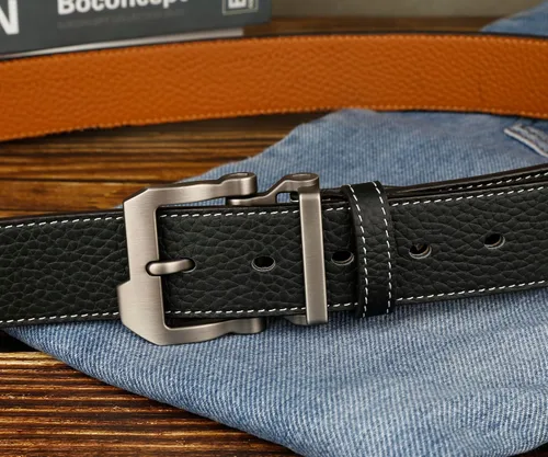 Vista 2 de JingHao Cinturones para hombres grandes y altos, cinturón de cuero para jeans casuales, para trabajo, todos los tamaños, 28 a 64 pulgadas, negro