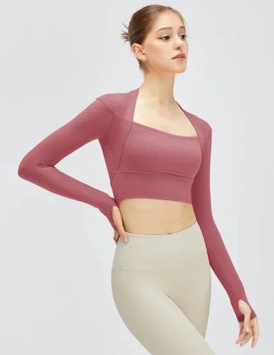 Vista 6 de Micoson Camisetas de entrenamiento de manga larga para mujer, camiseta de compresión atlética para yoga, con agujero para el pulgar