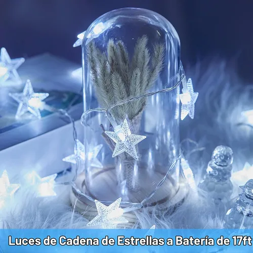 Vista 6 de Minetom - Cadena de luces con forma de estrella operadas a pilas - 5.2 m, 50 luces LED, impermeables, con temporizador, para decoración