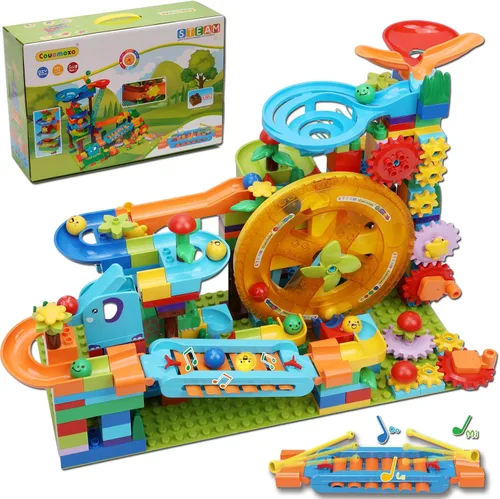 Vista 7 de COUOMOXA Construcción de Marble Run para niños: juego de bloques de construcción STEM compatible con ladrillos clásicos, juguetes educativos