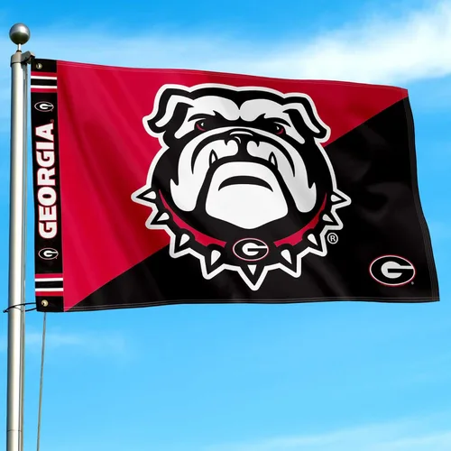 Vista 3 de College Flags & Banners Co. Bandera Premium con Logotipo Audaz de Georgia Bulldogs