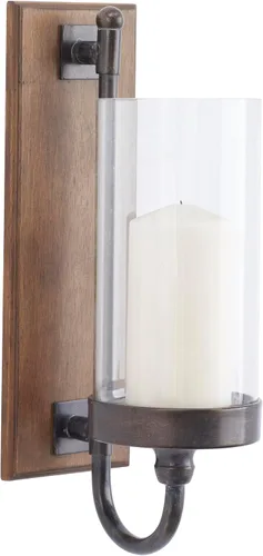 Vista 10 de Deco 79 Aplique de pared de metal suspendido en forma de arco con respaldo de madera marrón y borde de cuentas, 6 x 6 x 16 pulgadas, negro