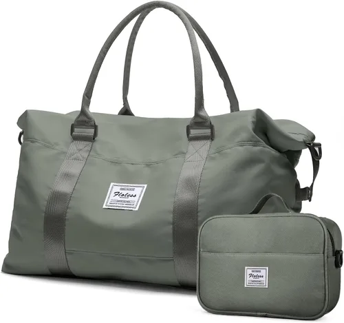 Vista 12 de Bolsas de lona de viaje, bolsa de fin de semana para mujer con bolsillo húmedo y bolsa de aseo personal, bolsa de viaje para gimnasio, Negro