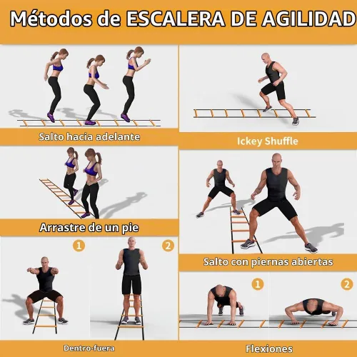 Vista 6 de YISSVIC Agility Ladder and Cones 20 Feet 12 Adjustable Rungs Naranja
