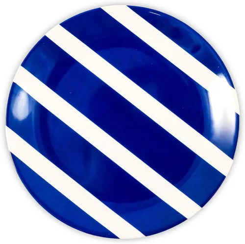 Vista 7 de Camco Juego de vajilla de melamina de 12 piezas - Presenta diseño náutico azul y blanco - Incluye 4 cuencos, 4 platos de ensalada y 4 platos llanos