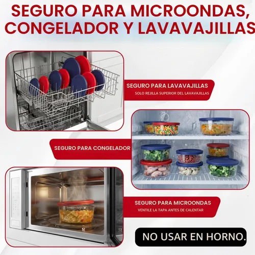 Vista 6 de Tapas de repuesto para recipientes de almacenamiento de alimentos de vidrio Pyrex, redondas (2) 7202-PC 1 taza (3) 7200-PC 2 tazas (2) 7201-PC 4