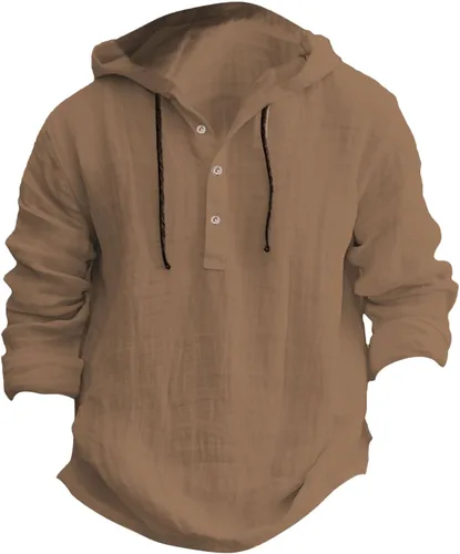 Vista 3 de Sudadera con capucha de lino y algodón para hombre, de manga larga, transpirable, casual, para primavera y otoño