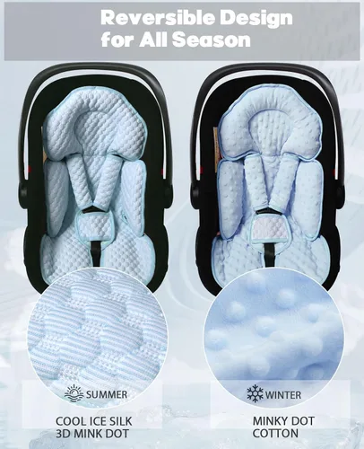Vista 4 de Inserto reversible para asiento de coche para bebé, almohada de apoyo para cabeza y cuerpo de 2 en 1 para recién nacidos y niños pequeños, cojín