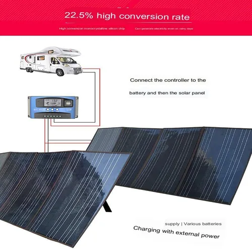 Vista 6 de Panel solar portátil plegable de 400 W, panel de silicona monocristalino, impermeable, con cable de alimentación, adecuado para familias de viajes