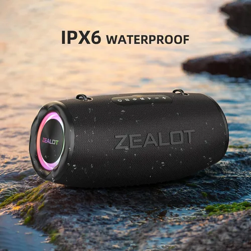 Vista 2 de ZEALOT Altavoz Bluetooth portátil de 80 W RMS (pico de 100 W), sonido estéreo con graves profundos, IPX6 impermeable, luz LED, Bluetooth 5.2