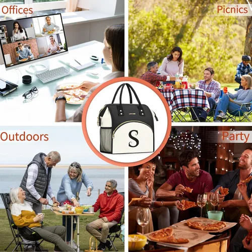 Vista 7 de Bolsa de almuerzo personalizada para mujer, elegante, reutilizable, aislada, con iniciales, para amiga, grande, de apertura ancha, resistente al