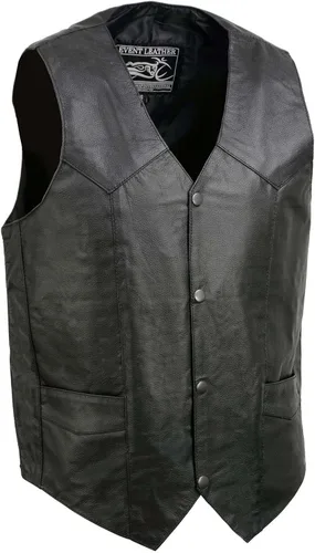 Vista 11 de EVENT LEATHER EL1310GO Hombres Clásico Estilo Occidental Botón de Presión Negro Chaleco de Cuero para Motociclistas