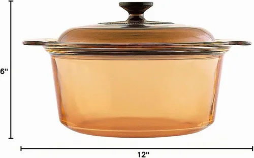 Vista 2 de Olla Holandesa redonda Visions de 175.97 onzas líquidas con tapa de vidrio y cubierta.