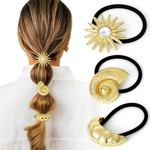 Vista 11 de 2 ligas para el cabello para mujer, ligas elegantes para el cabello sin daños para mujeres, plástico reciclado y elásticos de nailon, elegantes