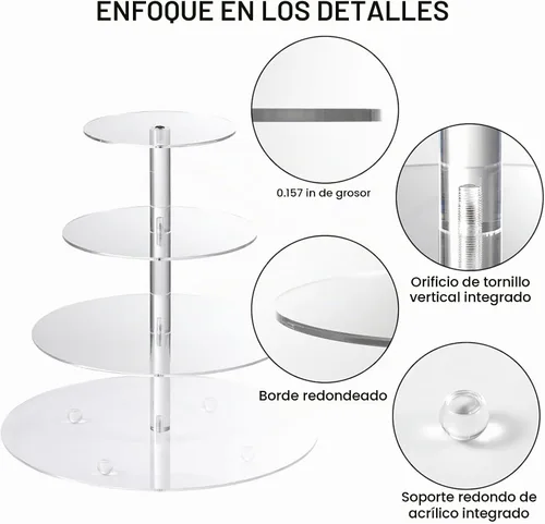 Vista 3 de AMEITECH Soporte para cupcakes, soporte redondo de 4 niveles para cupcakes, torre de postres, soporte de pastelería para bodas, cumpleaños, fiestas