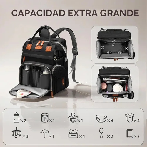 Vista 5 de Bolsa de pañales con estación de cambio, bolsa de bebé de viaje multifuncional, tote de bebé impermeable, bolsa de mamá de gran capacidad, mochila