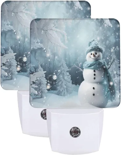 Vista 22 de Juego de 2 lámparas LED de noche enchufables de muñeco de nieve, con sensor automático, copos de nieve de Navidad, juego de 2 luces nocturnas
