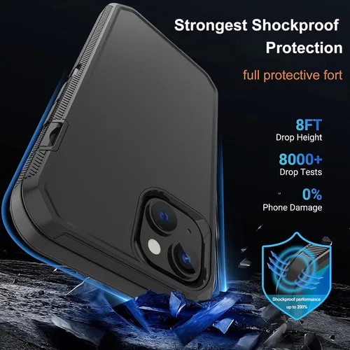Vista 2 de para iPhone 14 Plus Funda con 2 Protectores de Pantalla, Funda Resistente a Caídas y a Prueba de Golpes, Resistente de 3 Capas, Militar, Duradera