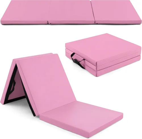 Vista 12 de Goplus Esterilla de Gimnasia Plegable, 6' x 2' x 2'' de Grosor Tri-Fold Esterilla de Ejercicio y Volteretas con Asas de Transporte, Cierre de Gancho