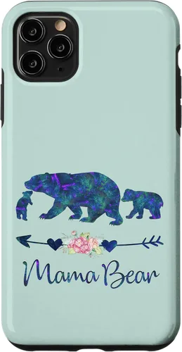 Vista 13 de Teal Blue Purple Floral Mama Bear and Two Cubs Green Mint Case for iPhone 16