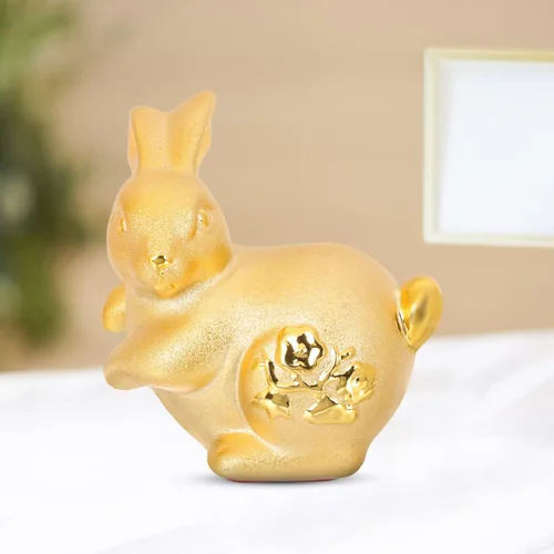 Vista 9 de VOSAREA Figura de conejo de oro, estatua de conejo del zodiaco chino 2023, escultura de conejo de Feng Shui, adorno de conejo de dibujos animados