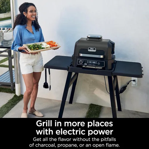 Vista 19 de Ninja Parrilla y ahumador Woodfire Pro XL para exteriores Parrilla 4 en 1, ahumador de barbacoa, freidora de aire y horneado Portátil