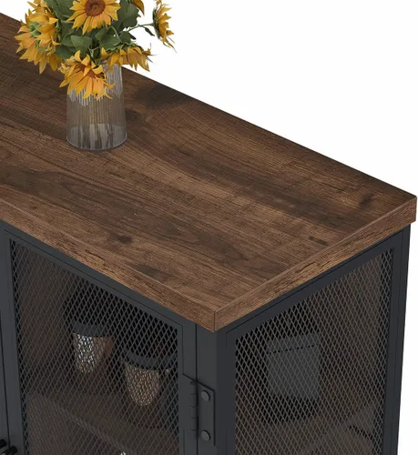 Vista 4 de BON AUGURE Armario rústico de barra de café para el hogar, mesa consola rústica detrás del sofá, juego de muebles de madera y metal para sala