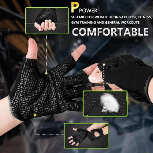 Vista 5 de MOREOK Workout Gloves for Men/Women- [3/4 Finger] [Curved Open Back] Weight Lifting Gloves Gym Gloves for Weightlifting,Exercise,Training,Pull