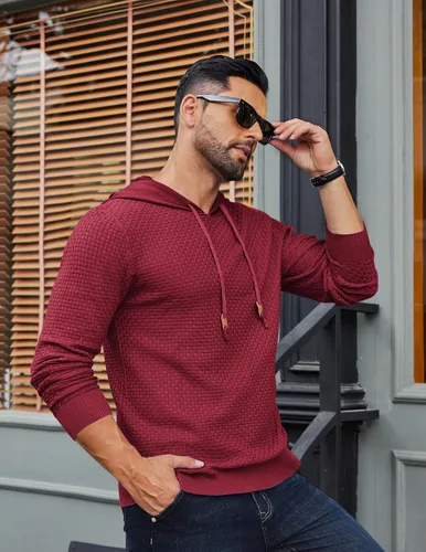 Vista 4 de COOFANDY Sudadera con capucha para hombre, casual, de manga larga, con cordón, de punto gofre, ajustada