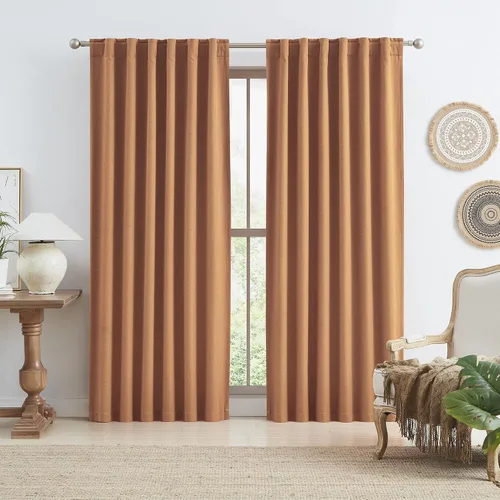 Vista 69 de KEQIAOSUOCAI - Cortinas opacas naturales de 108 pulgadas de largo, cortinas modernas con pestaña trasera, paneles plisados para sistema de cortina