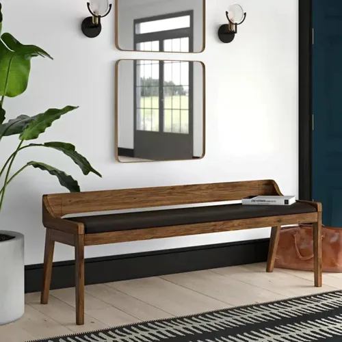 Vista 10 de Rasmus - Banco de comedor de madera de imitación de piel sintética, color marrón