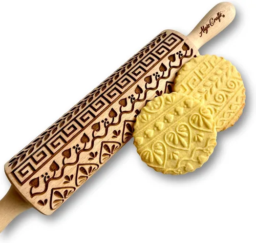 Vista 12 de Rodillo en relieve BEEHIVE. Rodillo de masa grabado con láser para galletas caseras y cerámica por Algis Crafts