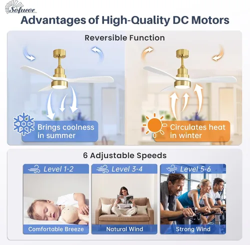 Vista 4 de Sofucor - Ventilador de techo inteligente de 48 pulgadas con luces y control remoto/APP, compatible con Alexa/Google, ventilador de techo de perfil
