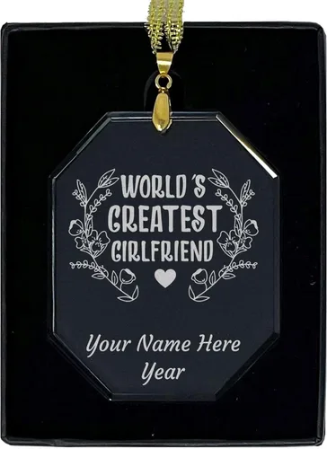 Vista 7 de LaserGram Personalized Glass Christmas Ornament, World's Greatest Girlfriend, Custom Laser Engraved Gift Idea (Diamond Shape)