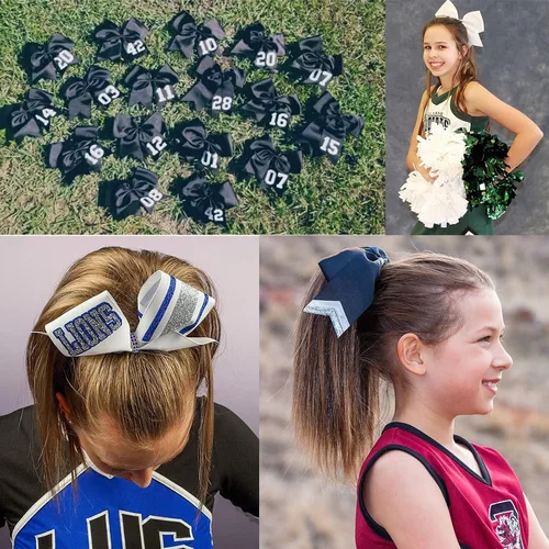 Vista 6 de 18 PCS 8" Large American Flag Cheer Hair Bows Ponytail Holder Elastic Band Handmade for Cheerleaders Teen Girls College Sports