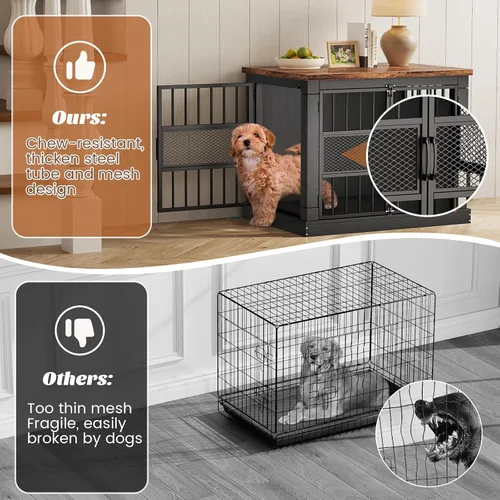 Vista 3 de VOPEAK Mueble de jaula para perros de 27.5", jaula para perros resistente a mordiscos para perros pequeños y cachorros, jaulas para perros