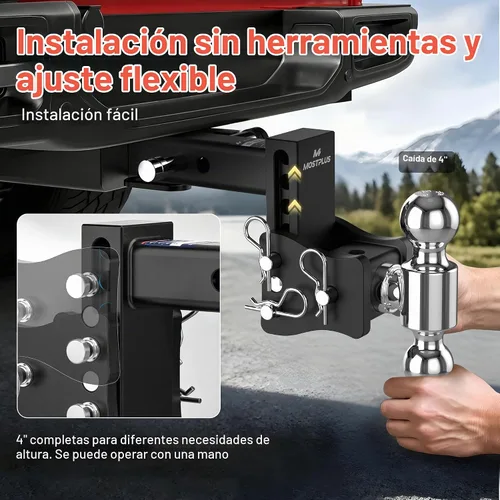 Vista 4 de MOSTPLUS Enganche de remolque, receptor de 2 pulgadas, montaje de bola doble con bolas de 2 pulgadas y 2-5/16 pulgadas, 8,000-20,000 libras GTW