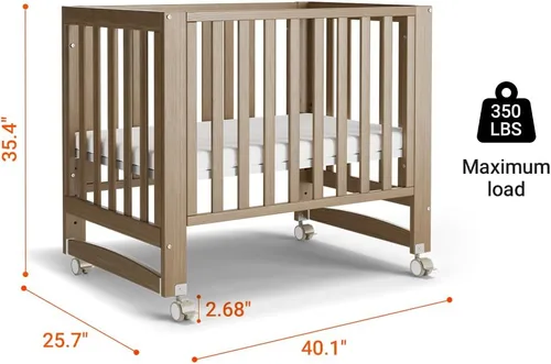 Vista 7 de EvoNest Cuna de Bebé, Mini Cuna Convertible 6 en 1 con Ruedas, Cama de Crecimiento de Madera 100% de Nueva Zelanda, 4 Alturas de Colchón Ajustables