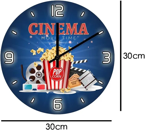 Vista 2 de The Geeky Days Movie Time Popcorn Filmstrip Clapboard Tickets Reloj de pared silencioso Diseño moderno Amantes de la película Decoración del hogar