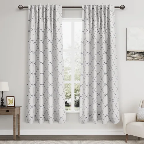 Vista 15 de Cortinas oscurecedoras de habitación con patrón geométrico negro de 80 pulgadas de largo para sala de estar, juego de 2 paneles, decoración clásica
