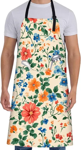 Vista 13 de Delantal floral de margaritas blancas para mujer, 28 x 33 pulgadas, delantales de cocina de primavera fresca con 2 bolsillos, tela Oxford, delantal