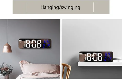 Vista 2 de Reloj de pared digital con control remoto, pantalla LED de 9 pulgadas, función de cuenta regresiva, reloj despertador de brillo ajustable
