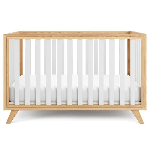 Vista 11 de Comfy Cubs - Cuna de bebé de 0 a 3 años, altura de colchón ajustable, cuna de madera natural para bebé, muebles elegantes de guardería, cama de Todo