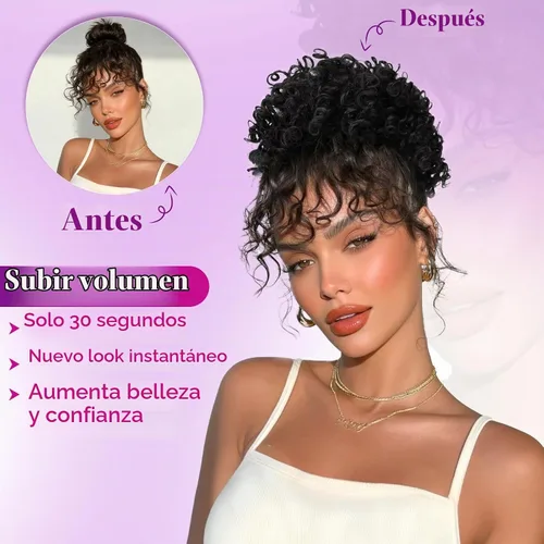 Vista 5 de PEACOCO - Piezas de pelo para moño desordenado para mujer, gran moño afro rizado elástico con cordón, moño de onda suelta sintético, extensión