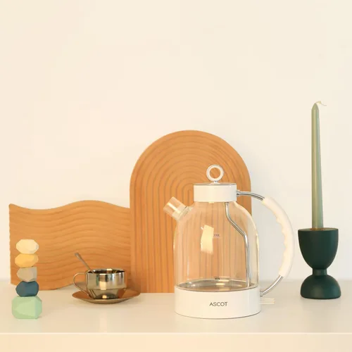 Vista 7 de ASCOT Hervidor eléctrico, hervidor de té eléctrico de vidrio para hombres/mujeres/familia, 1.5 L, 1500 W, calentador de té de vidrio