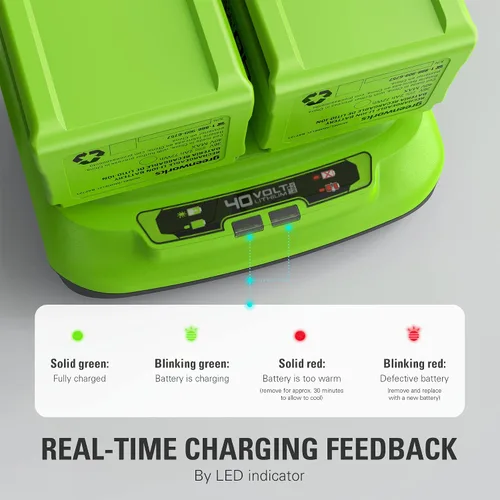 Vista 3 de Greenworks Cargador rápido de doble puerto de 40 V 8 A (cargador Greenworks original)
