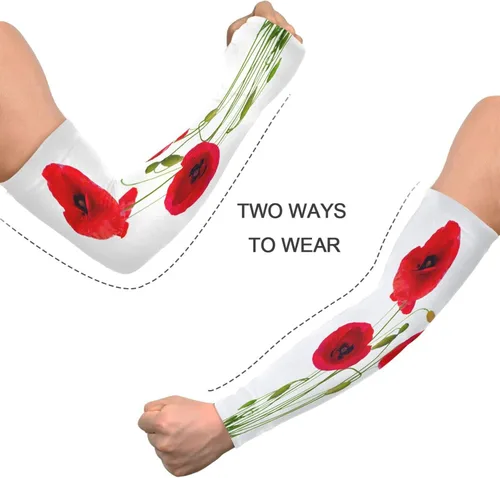 Vista 4 de Summer Poppy Flower Cooling Arm Sleeves for Men Women UV Sun Protection Work Sports Arm Sleeves with Thumb Hole for Football Running Golf