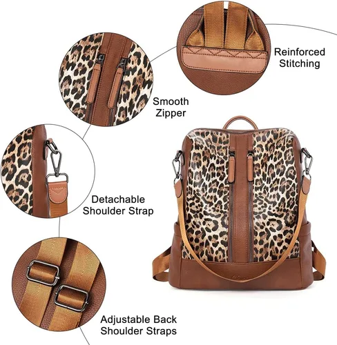 Vista 13 de CLUCI - Mochila de cuero para mujer, convertible, grande, para viajar, de diseñadora, moda, casual, bolso de hombro universitario