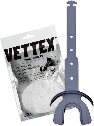 Vista 14 de Vettex Doubleguard Protector bucal con Protección de Labios - Adulto, Aguamarina Football, Lacrosse, MMA, Boxing, Adjustable Helmet Strap, Braces