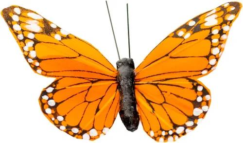 Vista 7 de YCHTEWY - Decoración de mariposa monarca, juego de 12 decoraciones de mariposa de plumas con clip, 3.75", naranja..